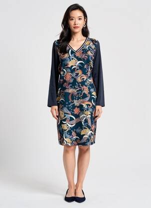 Rochie midi imprimeu floral mâneci lungi albastru PAUSE CAFE femeie