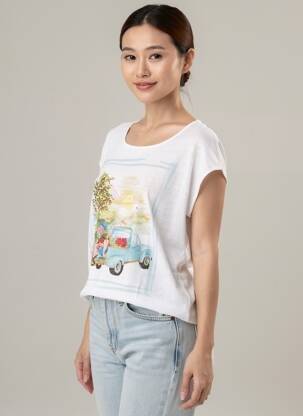 Tricou imprimeu fantezie mâneci scurte alb MALOKA femeie
