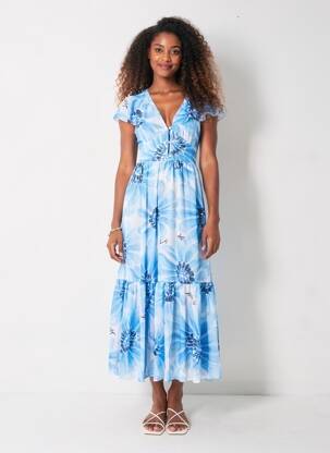 Rochie lungă imprimeu floral mâneci scurte albastru TOMMY HILFIGER femeie