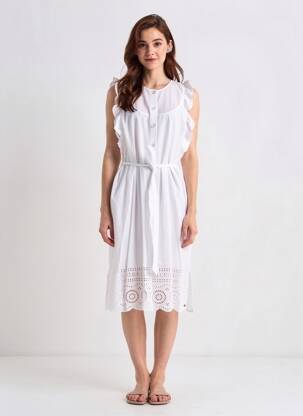 Rochie midi mâneci scurte mâneci scurte alb TOMMY HILFIGER femeie