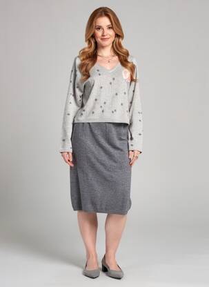 Rochie pulover guler în v mâneci lungi gri ANANKE femeie