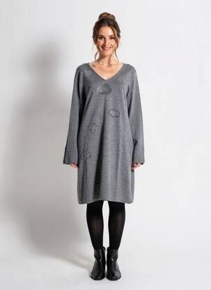 Rochie pulover guler în v mâneci lungi gri ANANKE femeie