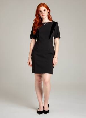 Rochie scurtă închidere cu fermoar la spate mâneci scurte negru TRUSSARDI JEANS femeie