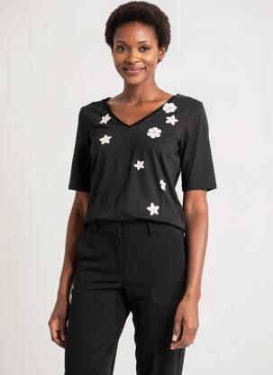 Tricou serigrafie cu strasuri mâneci scurte negru FUEGO WOMAN femeie