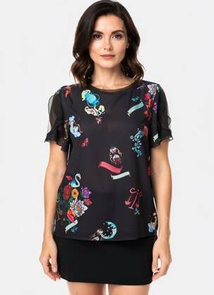 Top elasticitate mâneci scurte negru FUEGO WOMAN femeie