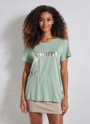 Tricou serigrafie mâneci scurte verde TOMMY HILFIGER femeie