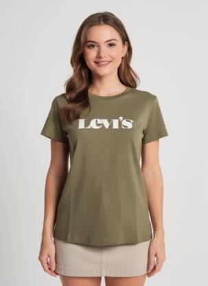 Tricou serigrafie flockată mâneci scurte verde LEVI'S femeie
