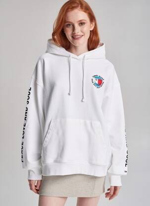 Hanorac cu glugă elasticitate mâneci lungi alb TOMMY HILFIGER femeie