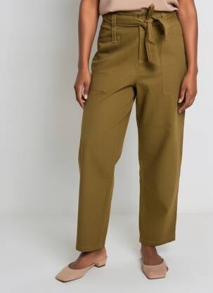 Pantalon drept închidere cu fermoar sub clapetă cu cârlig mărime normală verde ORFEO femeie