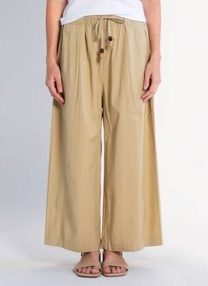 Pantalon larg țesătură poplin mărime normală bej ORFEO femeie