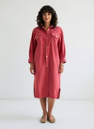 Rochie midi mâneci lungi mâneci lungi roz IMPREVU femeie