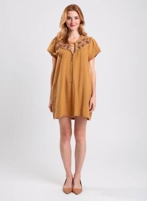 Rochie scurtă mâneci scurte mâneci scurte maro ORFEO femeie