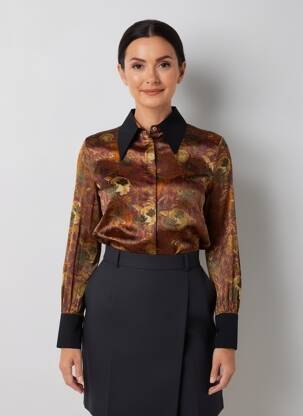 Cămașă imprimeu floral mâneci lungi roșu IMPREVU femeie