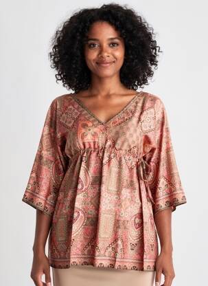Tunică mâneci lungi imprimeu fantezie portocalie SINOE BY BAMBOO'S femeie