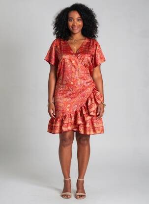 Rochie midi imprimeu fantezie mâneci scurte roșu SINOE BY BAMBOO'S femeie