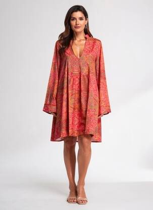 Rochie midi imprimeu fantezie mâneci lungi roșu SINOE BY BAMBOO'S femeie