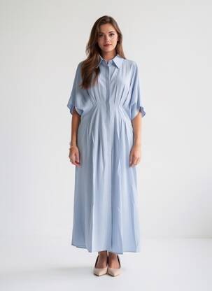 Rochie lungă mâneci scurte mâneci scurte albastru EXQUISS'S femeie