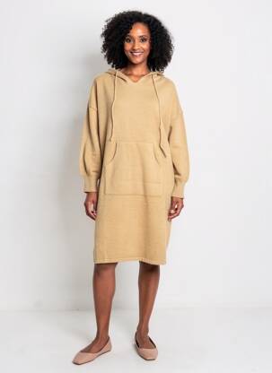 Rochie pulover guler în v mâneci lungi bej WORLD FASHION femeie