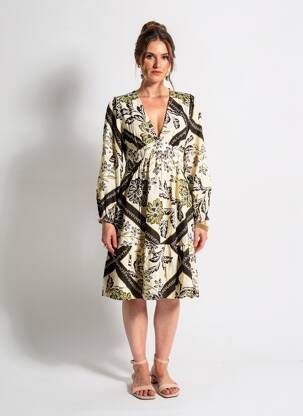 Rochie midi imprimeu floral mâneci lungi bej IN APRIL 1986 femeie