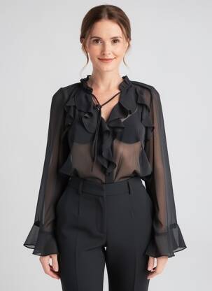 Bluză ușoară și transparentă mâneci lungi negru PEACE N'LOVE femeie