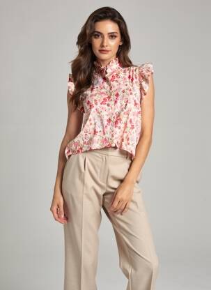 Cămașă imprimeu floral mâneci scurte roz IKOONE&BIANKA femeie