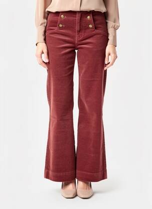 Pantalon evazat țesătură catifea talie înaltă maro ORAIJE femeie