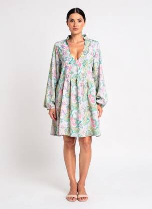 Rochie midi imprimeu fantezie mâneci lungi gri SINOE BY BAMBOO'S femeie