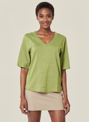 Tricou guler în v mâneci scurte verde YERSE femeie