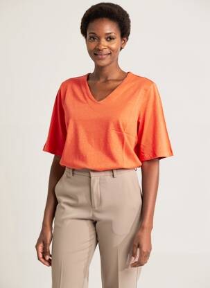 Tricou guler în v mâneci scurte portocalie YERSE femeie