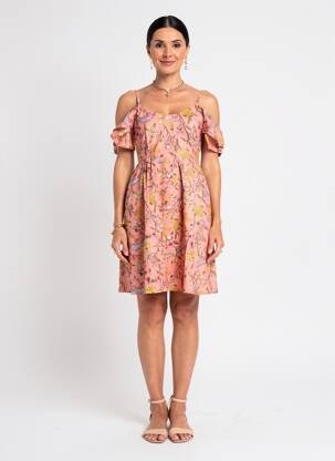 Rochie scurtă mâneci scurte mâneci scurte portocalie SINOE BY BAMBOO'S femeie