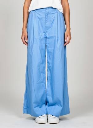 Pantalon larg țesătură poplin talie înaltă albastru YERSE femeie