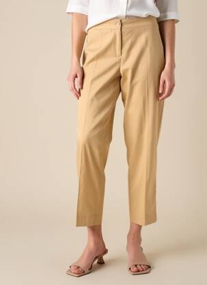 Pantalon 7/8 țesătură poplin mărime normală bej MARIA BELLENTANI femeie