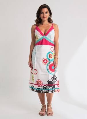 Rochie midi imprimeu fantezie bretele subțiri alb BAMBOO'S femeie
