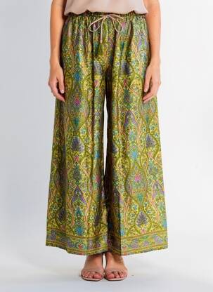 Pantalon larg croială fluidă verde SINOE BY BAMBOO'S femeie