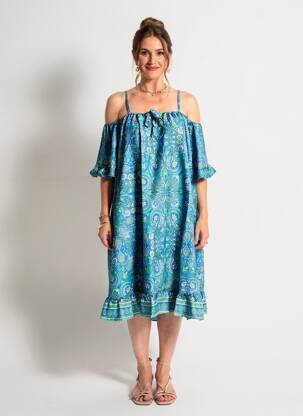 Rochie midi croială fluidă bretele subțiri albastru SINOE BY BAMBOO'S femeie