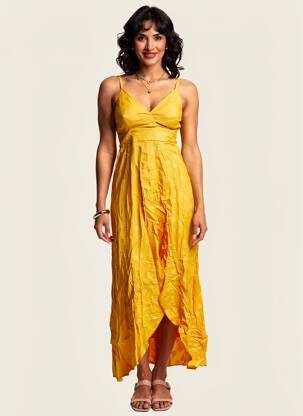 Rochie lungă croială cambrată bretele subțiri galben SINOE BY BAMBOO'S femeie