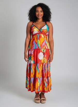 Rochie lungă imprimeu floral bretele subțiri roșu BAMBOO'S femeie