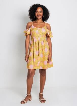 Rochie scurtă imprimeu floral bretele subțiri galben SINOE BY BAMBOO'S femeie