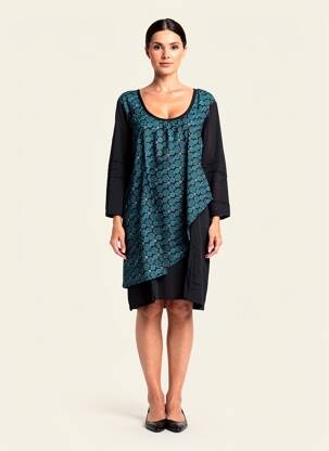 Rochie midi imprimeu floral mâneci 3/4 negru BAMBOO'S femeie