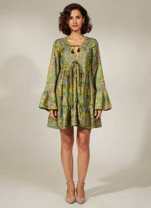 Rochie scurtă croială evazată mâneci lungi verde SINOE BY BAMBOO'S femeie