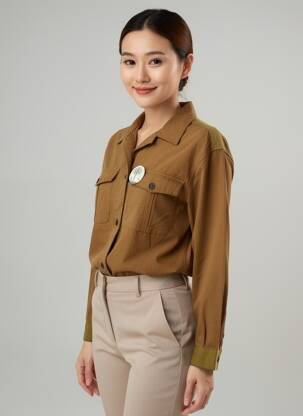 Cămașă croială cambrată mâneci lungi verde MKT STUDIO femeie