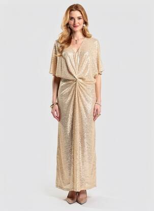 Rochie lungă mâneci scurte mâneci scurte auriu K-DESIGN femeie