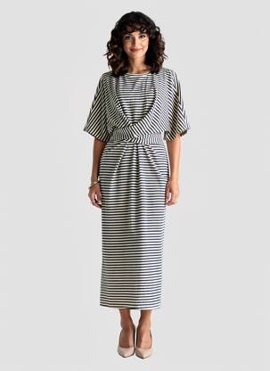 Rochie lungă mâneci scurte mâneci scurte albastru IVY BEAU femeie