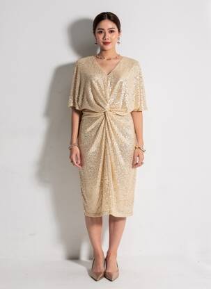 Rochie midi mâneci scurte mâneci scurte auriu K-DESIGN femeie