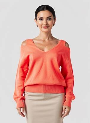 Pulover croială cambrată mâneci lungi portocalie K-DESIGN femeie