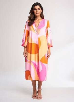 Rochie midi mâneci 3/4 mâneci 3/4 portocalie K-DESIGN femeie
