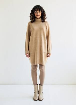 Rochie pulover croială dreaptă mâneci lungi maro OUI femeie
