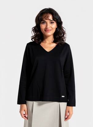 Pulover croială cambrată mâneci lungi negru DANEVA femeie