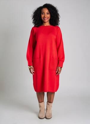 Rochie pulover croială dreaptă mâneci lungi roșu OUI femeie