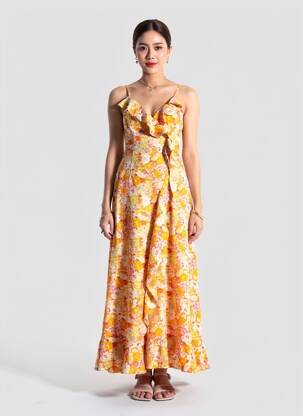 Rochie lungă imprimeu floral bretele subțiri portocalie MOLLY BRACKEN femeie